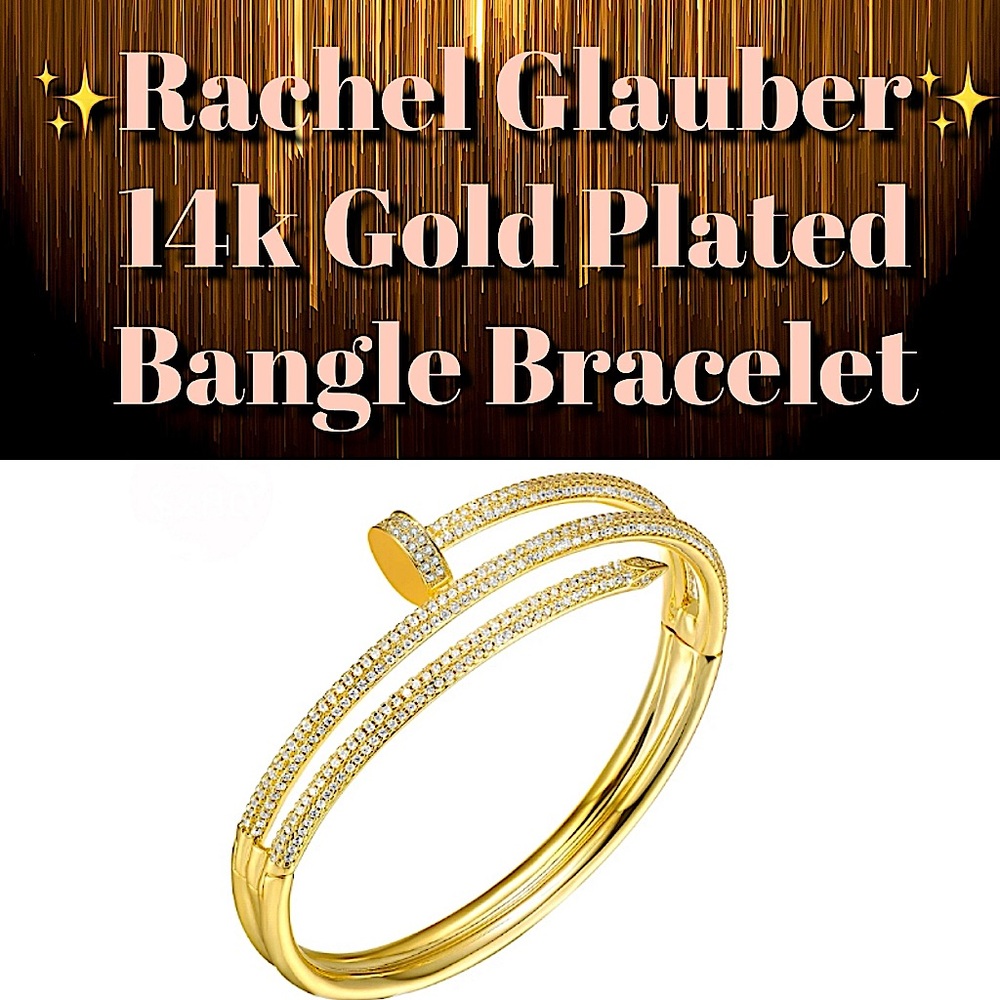 ✨Rachel Glauber - 14k Gold Plated w/ Clear Cubic Zirconia Bangle Bracelet✨NEW✨